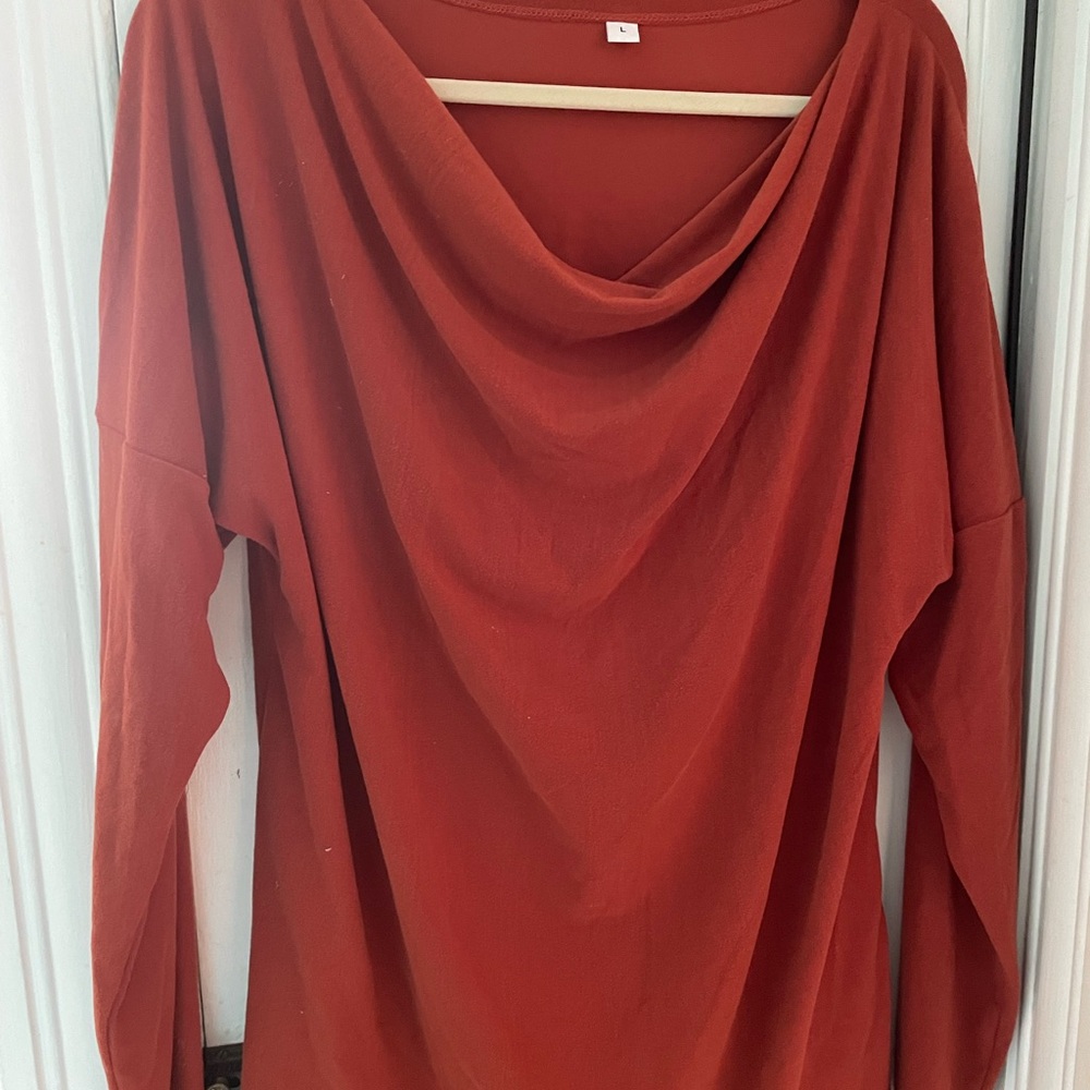 Rust Orange Drape Neck Long Sleeve Top - soft material